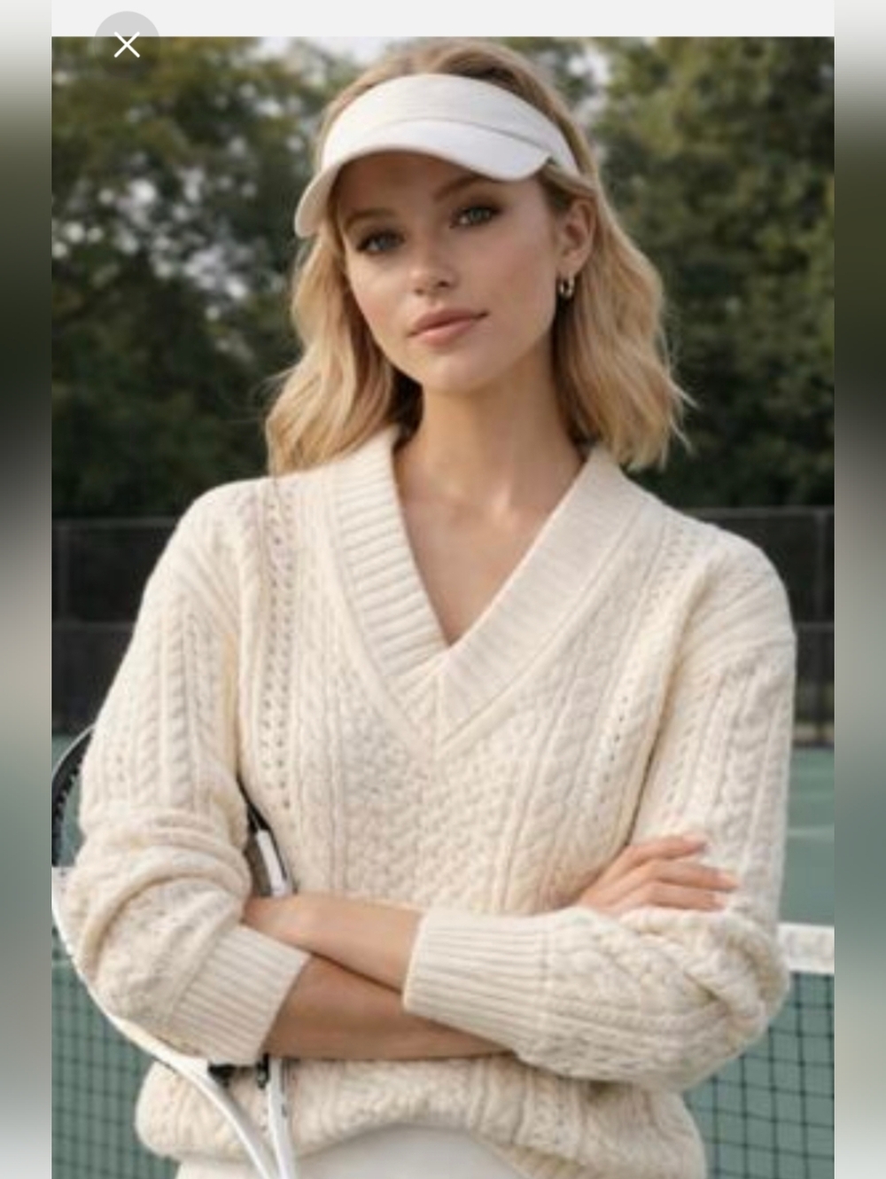 J. Crew Aran Cream Cable V-Neck Sweater Size XS